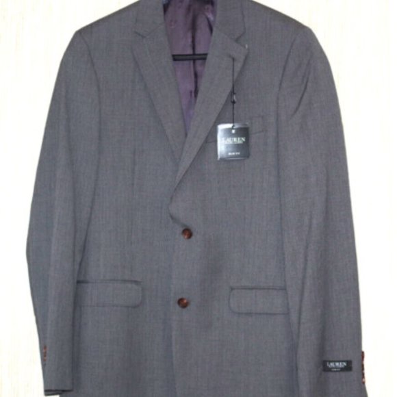 Lauren Ralph Lauren Gray Stretch Slim Fit 100% Wool 2 Button Blazer Size:40L